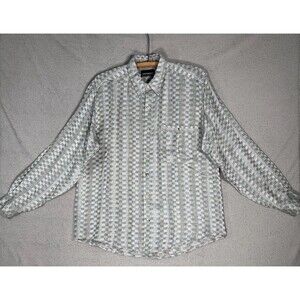 Vintage Tony Lambert Shirt Mens Size M Button Up USA Rayon Textured Checkerboard